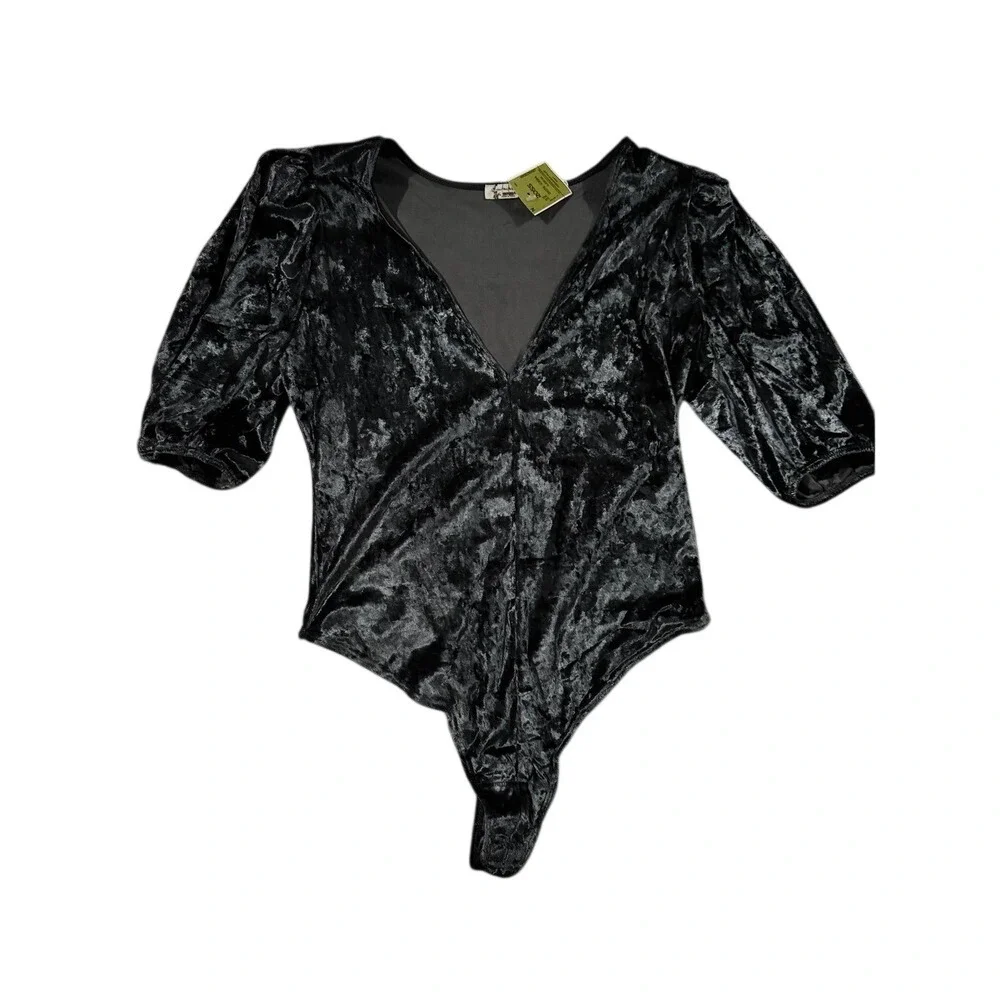 Free People Intimately Velvet Bodysuit Blue Gray Size Small‎ NWT